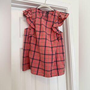 Anthropologie Top Amarette Ruffled Blouse in Coral Plaid